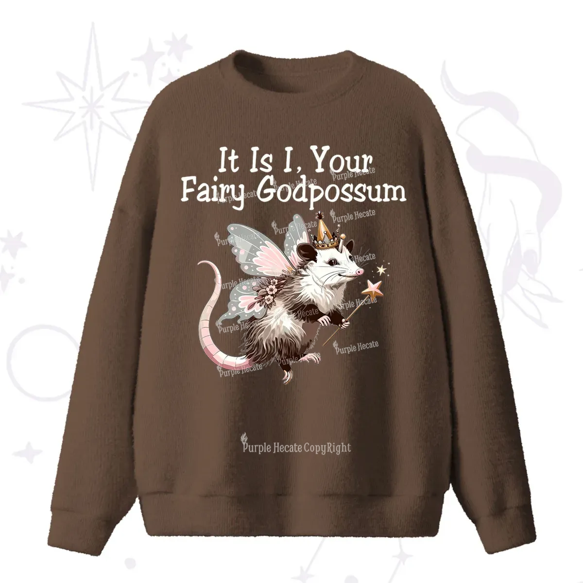 Purplehecate It Is I Your Fairy Godpossum Fuzzy Ugly Sweater