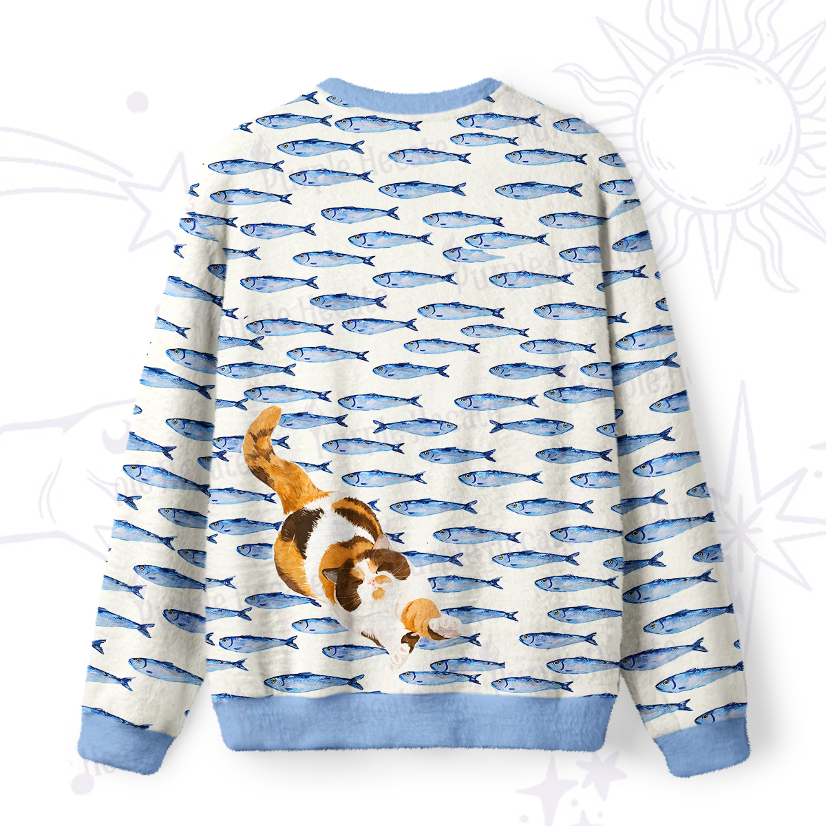 Purplehecate Cat Chasing Fish Fuzzy Ugly Sweatshirt