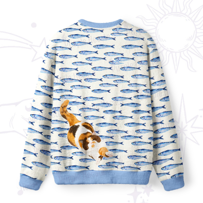 Purplehecate Cat Chasing Fish Fuzzy Ugly Sweatshirt