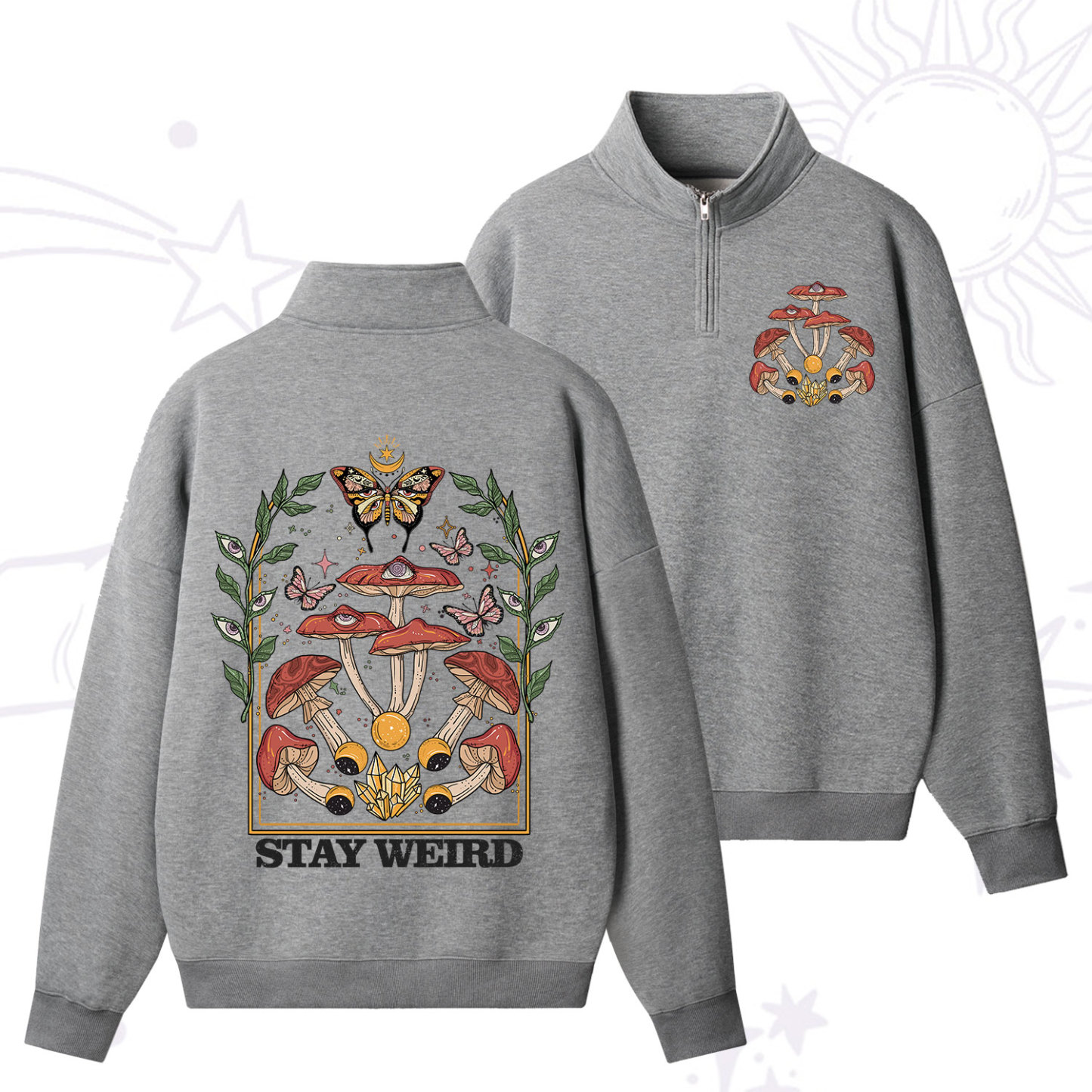 Purplehecate Stay Weird Quarter Zip Fleece Sweatshirt