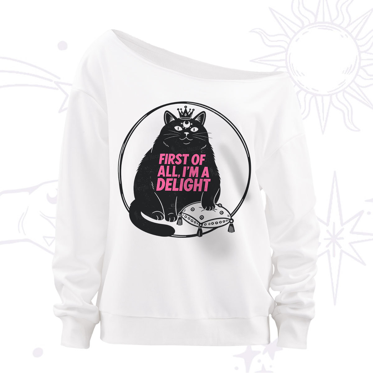 Purplehecate Black Cat First Of All I'm A Delight Off The Shoulder Sweatshirt