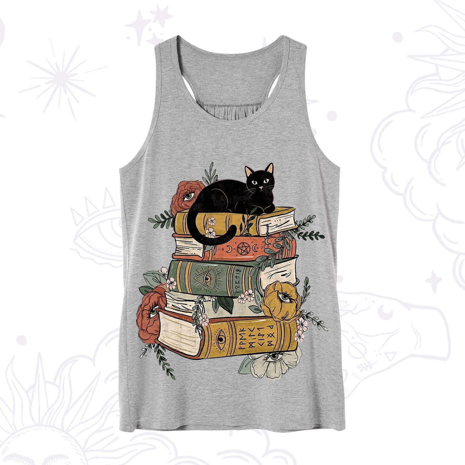 Purplehecate Black Cat on Books Tank