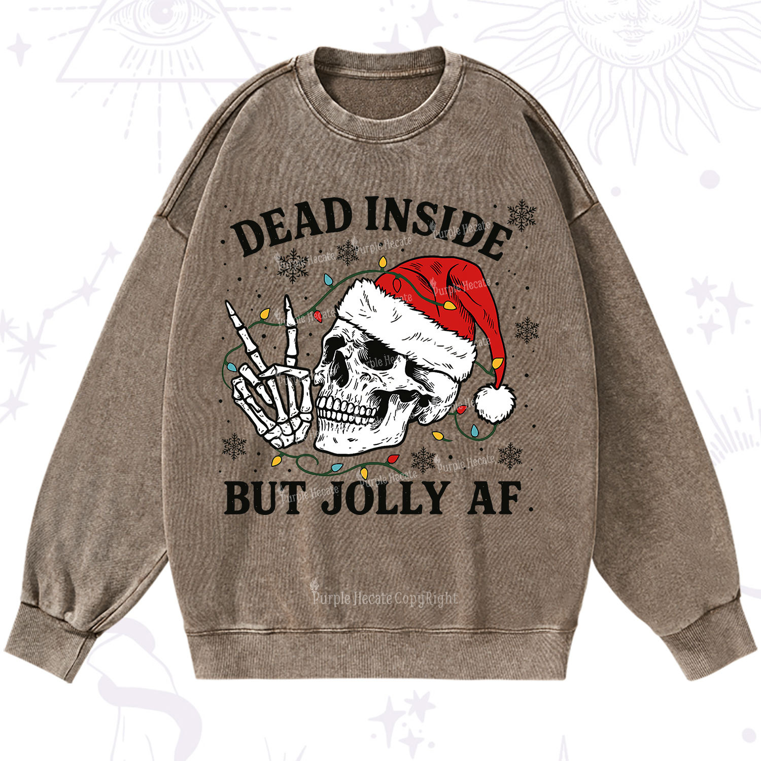 Purplehecate Dead Inside But Jolly AF Christmas Washed Sweatshirt