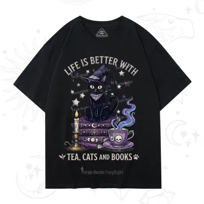 Purplehecate Life Is Better With Cats And Books T-Shirt
