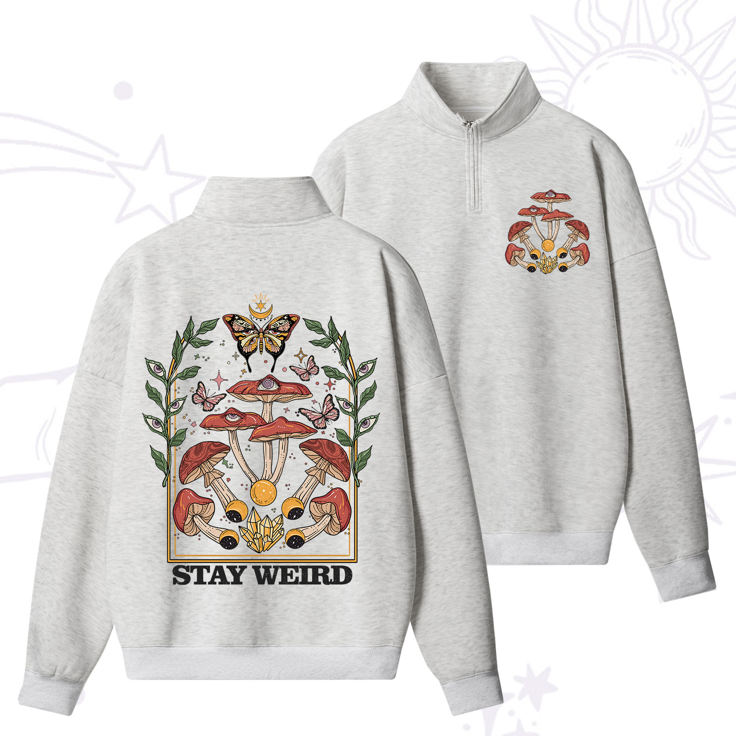 Purplehecate Stay Weird Quarter Zip Fleece Sweatshirt