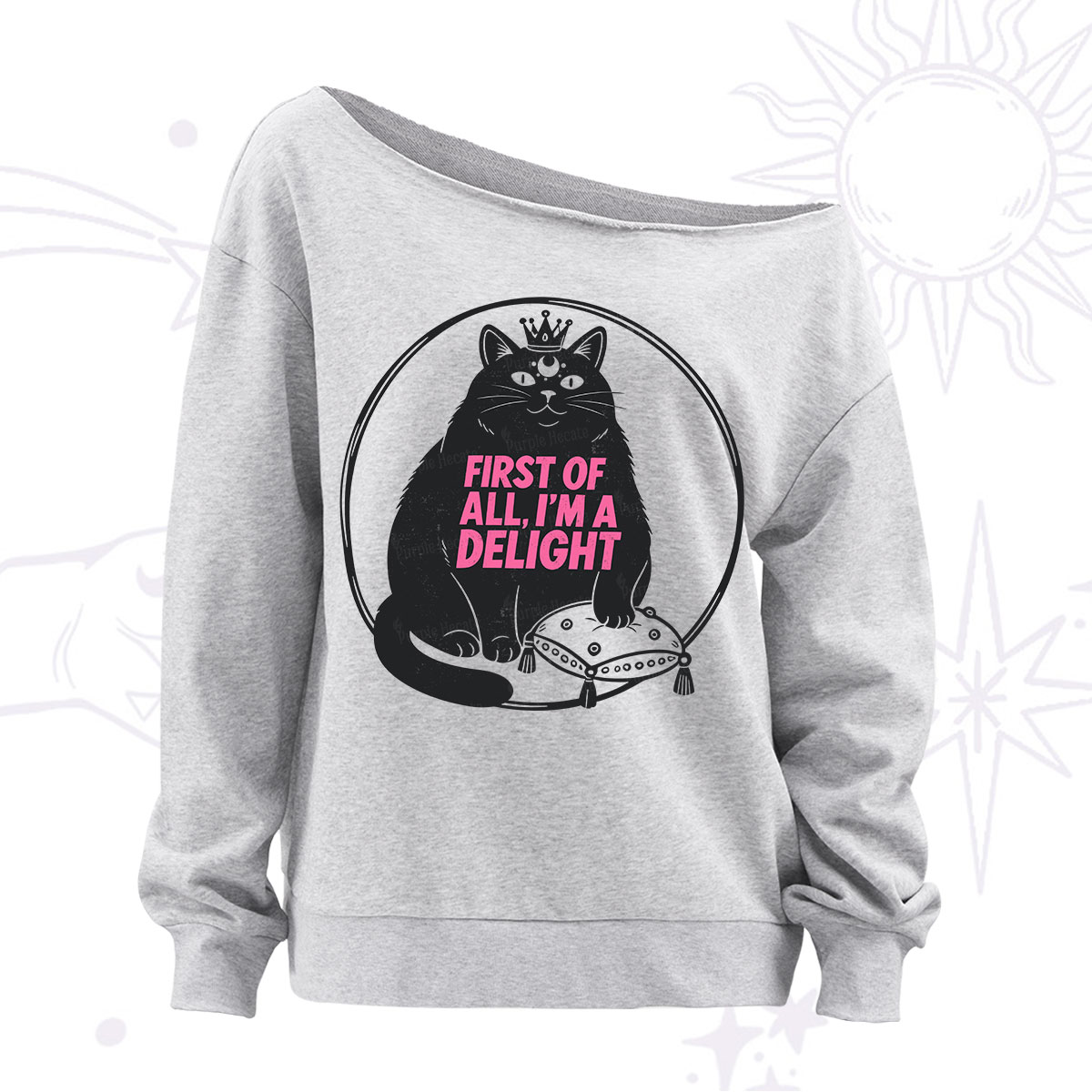 Purplehecate Black Cat First Of All I'm A Delight Off The Shoulder Sweatshirt