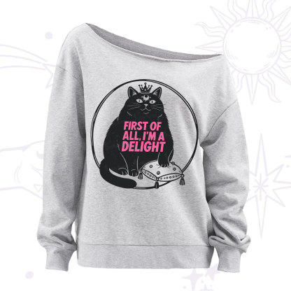 Purplehecate Black Cat First Of All I'm A Delight Off The Shoulder Sweatshirt