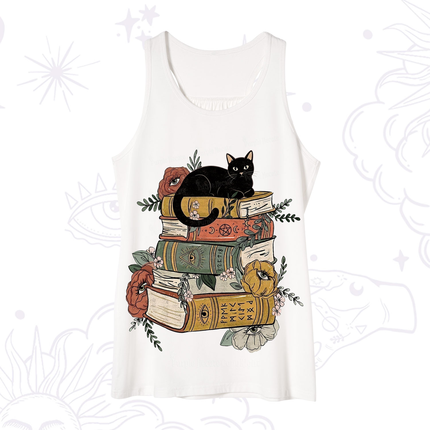 Purplehecate Black Cat on Books Tank