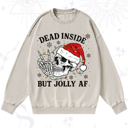 Purplehecate Dead Inside But Jolly AF Christmas Washed Sweatshirt