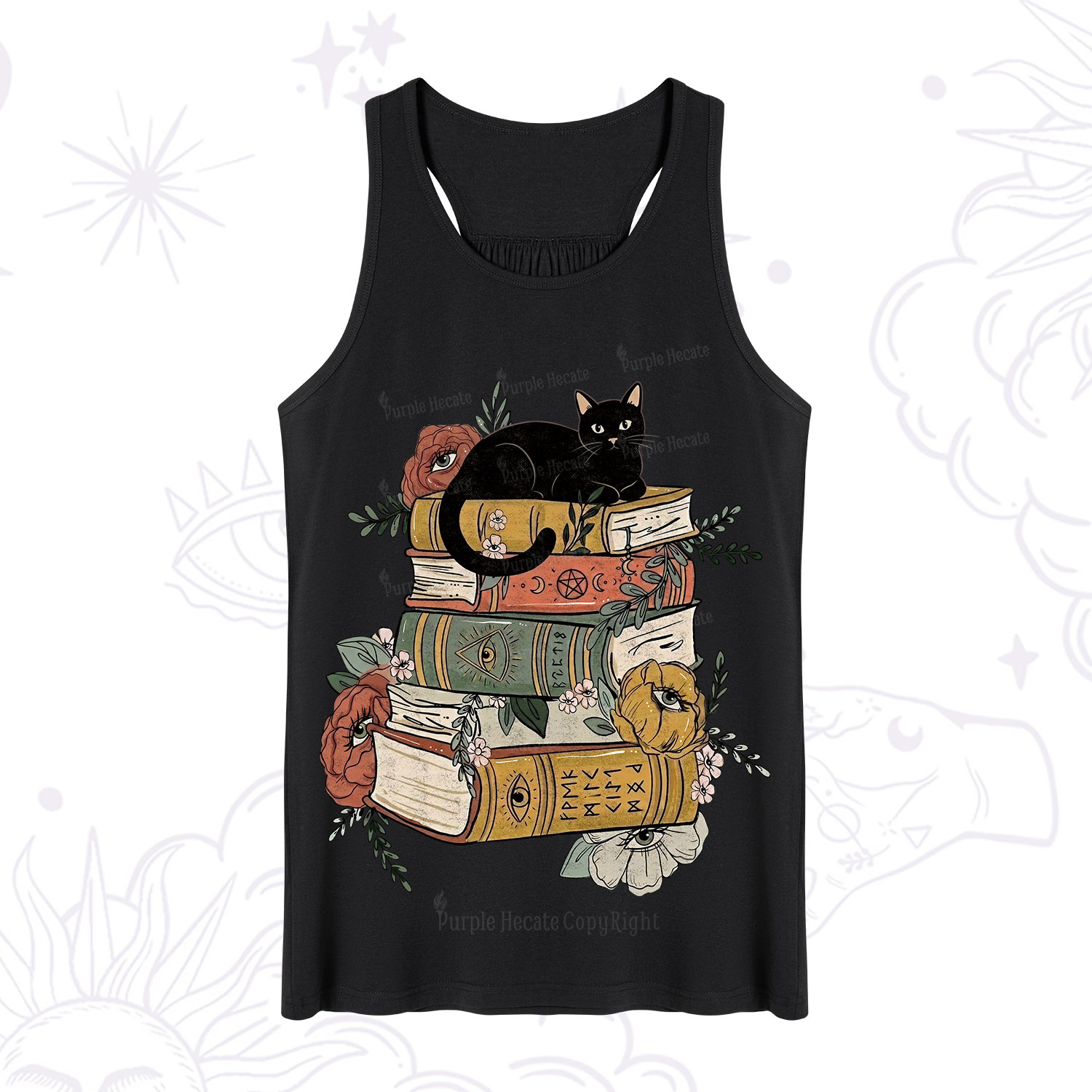 Purplehecate Black Cat on Books Tank