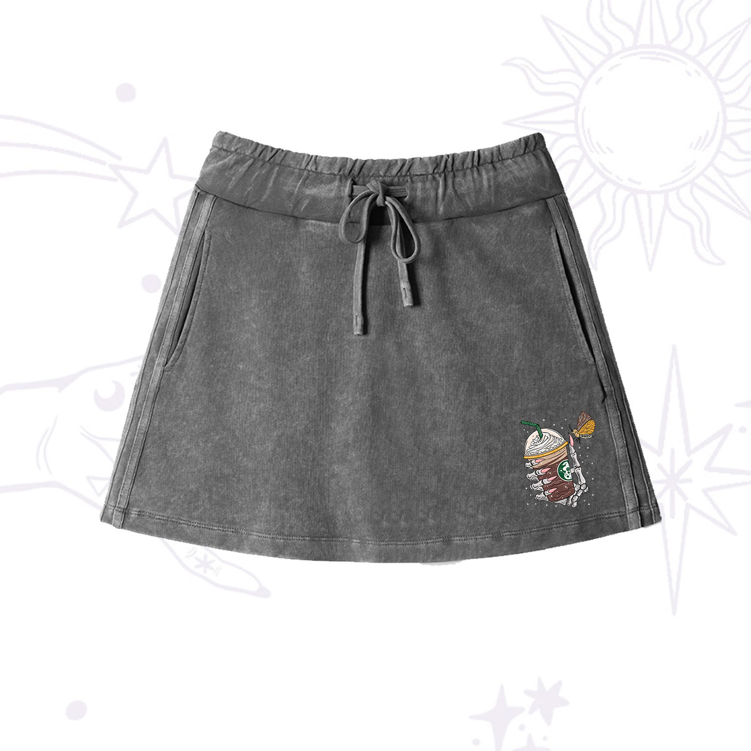 Purplehecate The Last Straw Washed Drawstring Mini Skirt