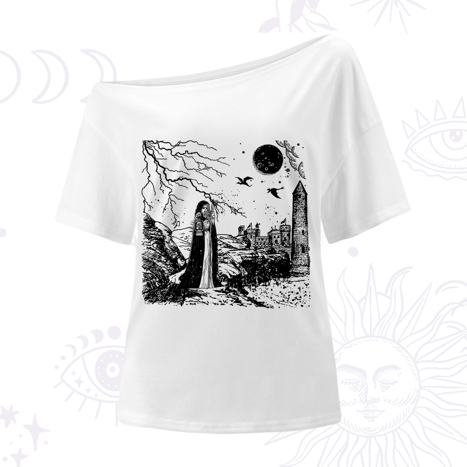 Purplehecate Black Moon Witch Spell Casting One Shoulder T-Shirt