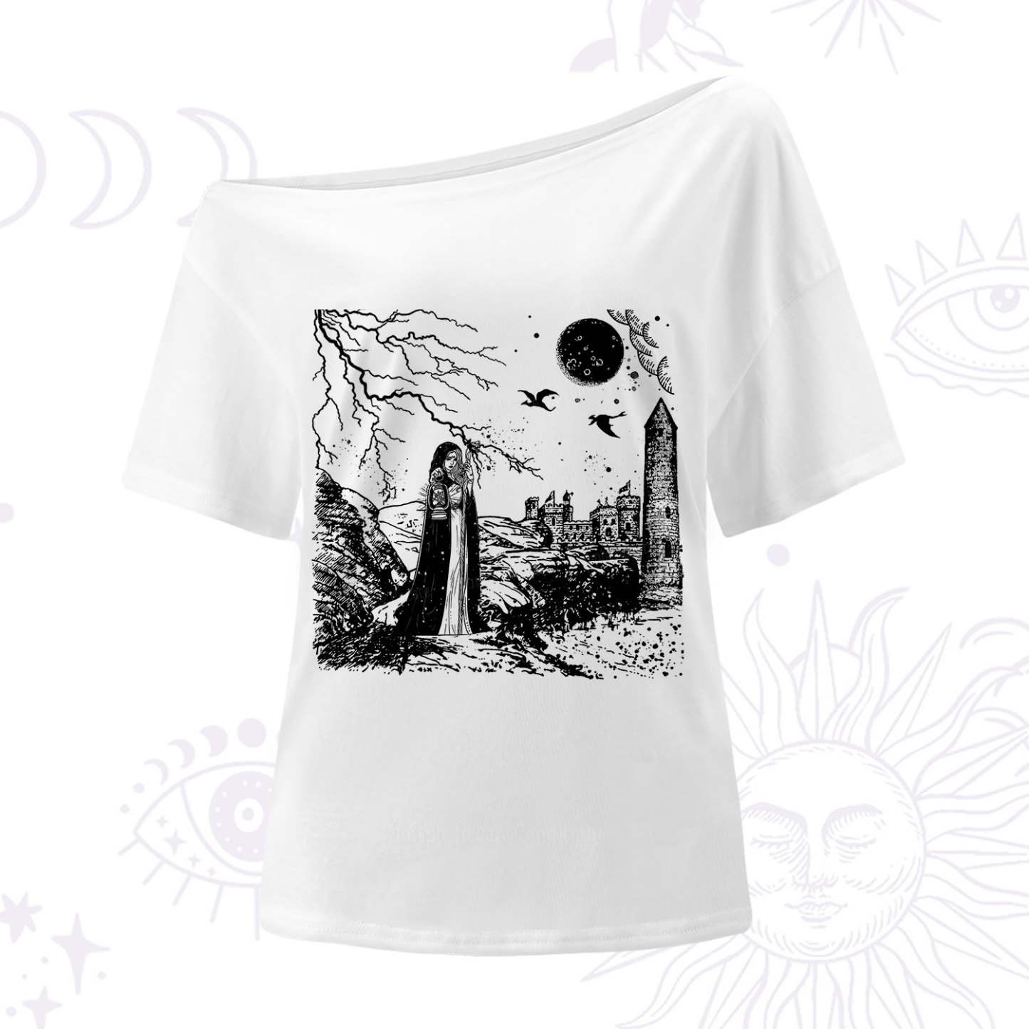 Purplehecate Black Moon Witch Spell Casting One Shoulder T-Shirt