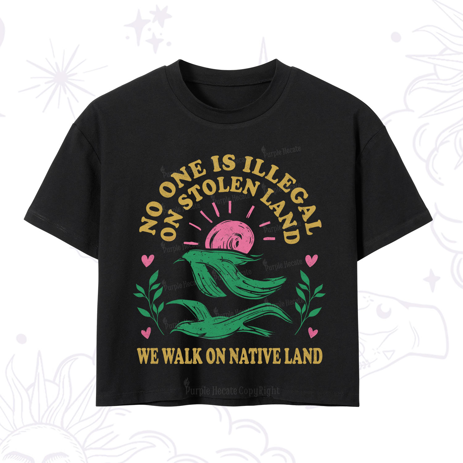 Purplehecate No One is Illegal on Stolen Land Crop T-Shirt