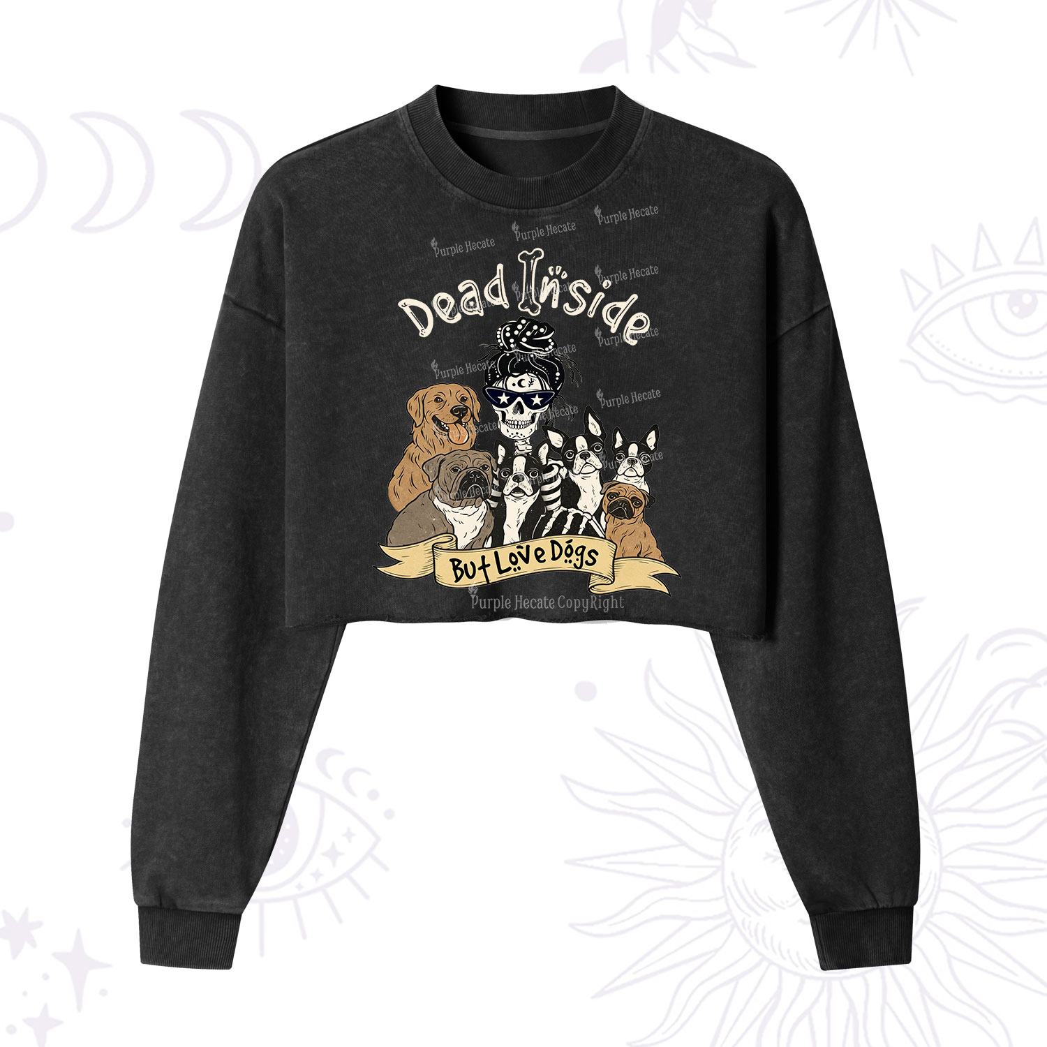 Purplehecate Dead Inside But Love Dogs Cropped Washed Sweatshirt