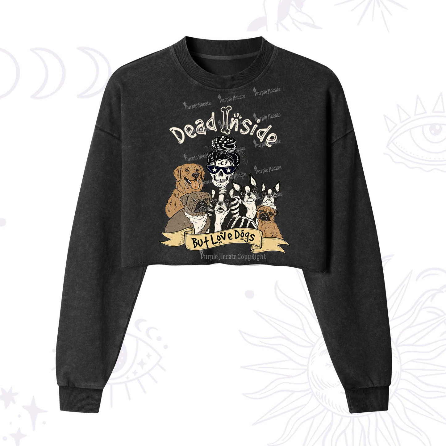 Purplehecate Dead Inside But Love Dogs Cropped Washed Sweatshirt