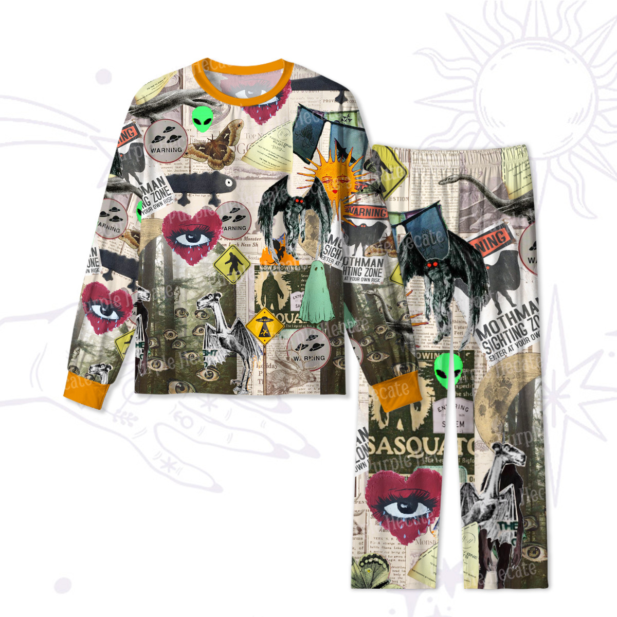 Purplehecate Cryptid Warning Collage Pajamas