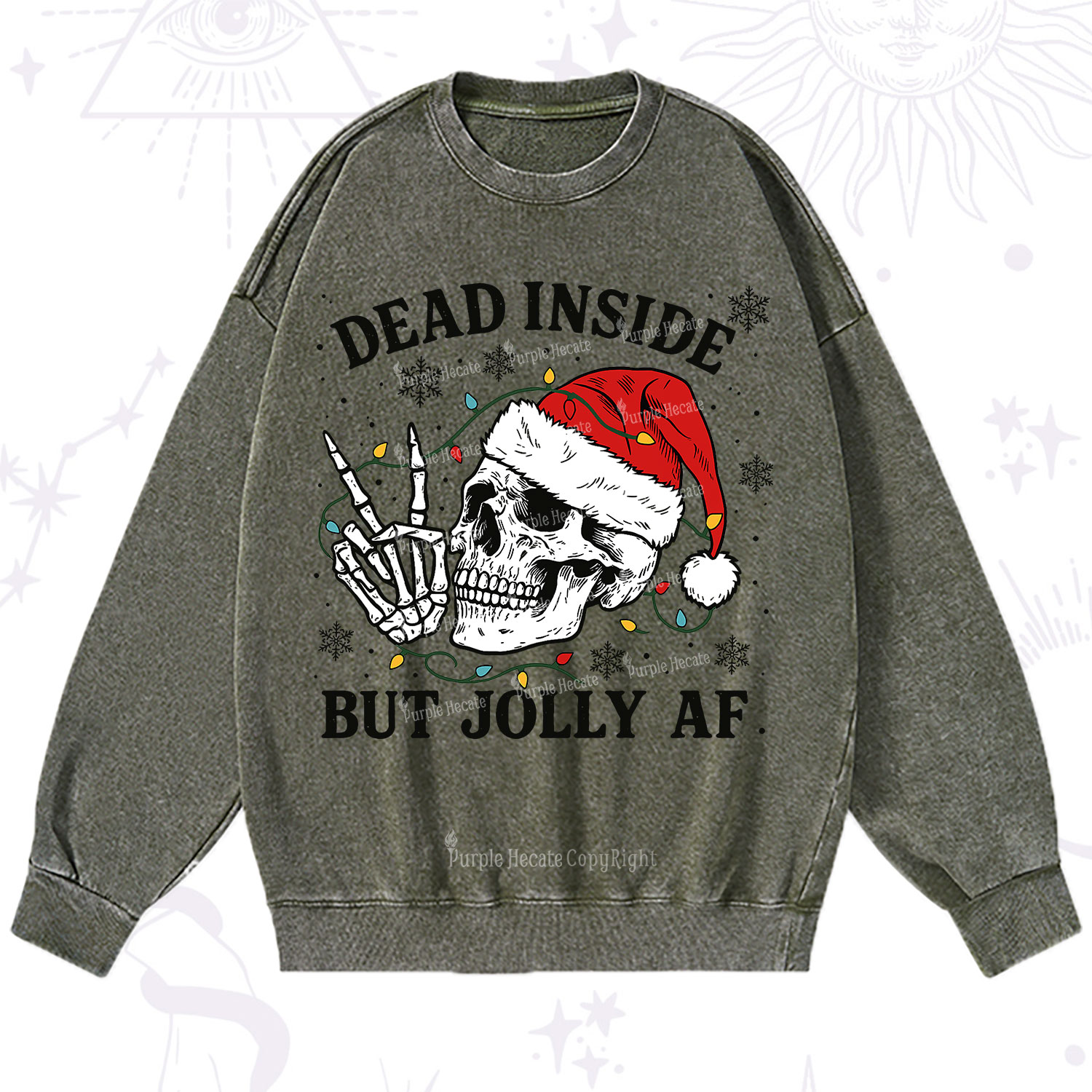 Purplehecate Dead Inside But Jolly AF Christmas Washed Sweatshirt
