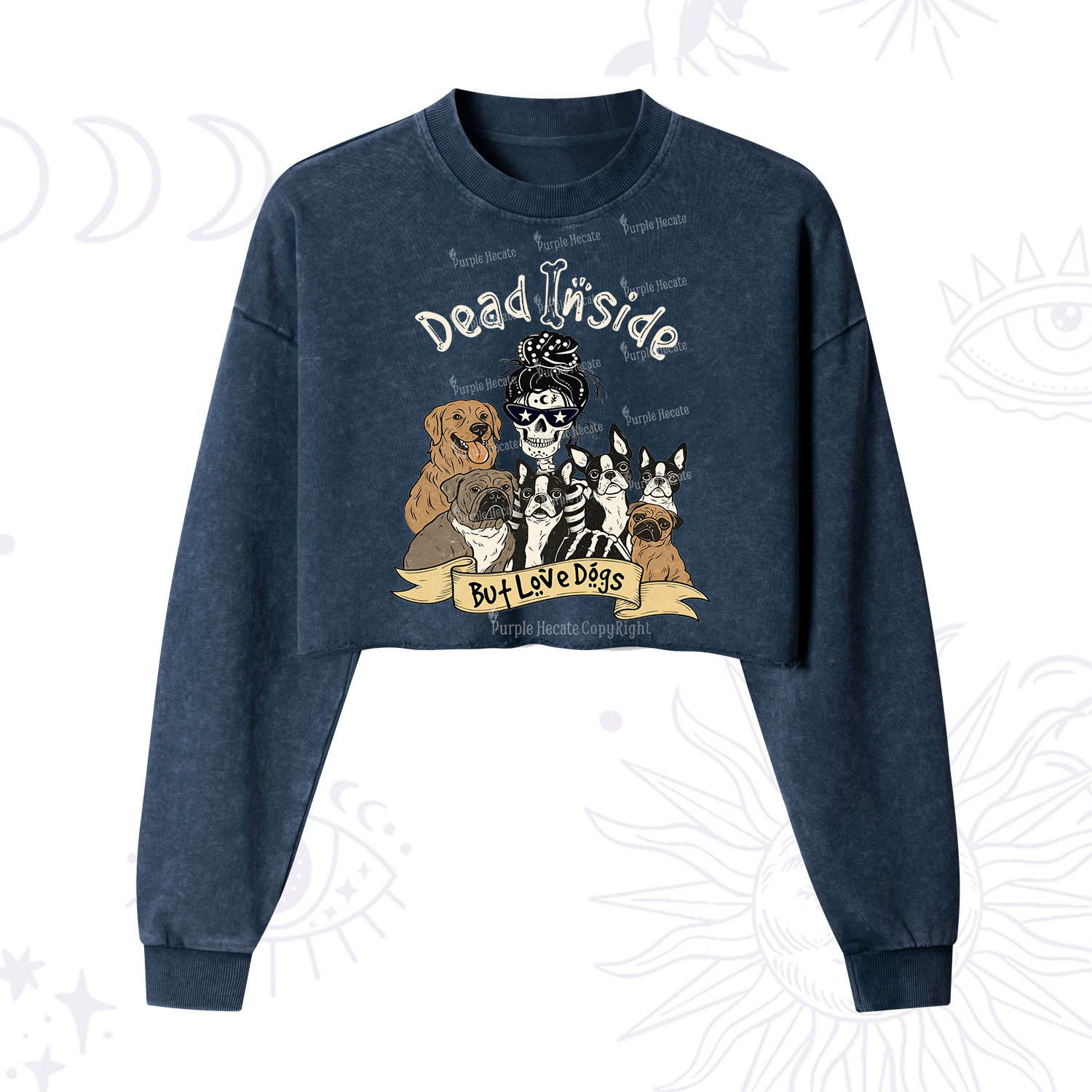 Purplehecate Dead Inside But Love Dogs Cropped Washed Sweatshirt