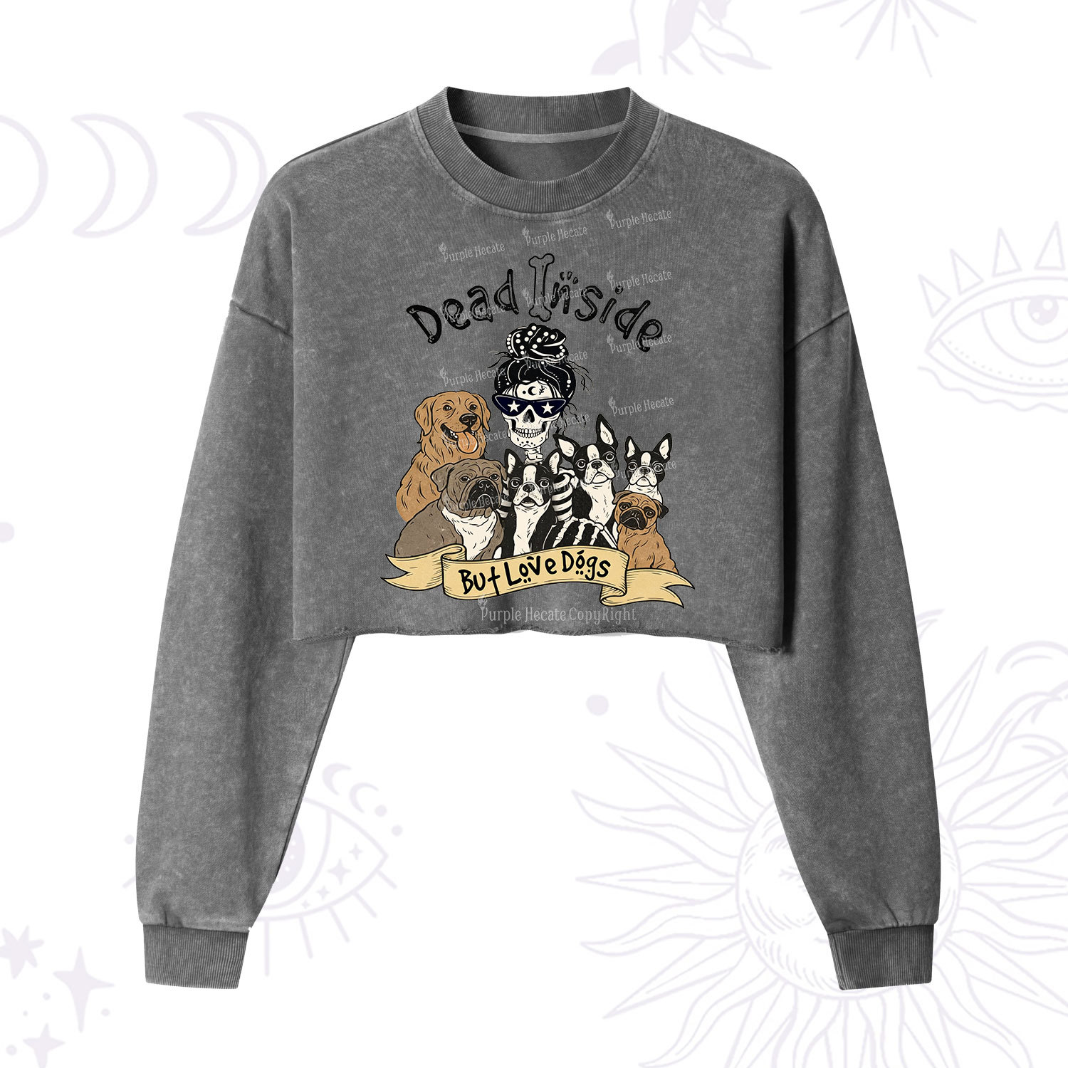 Purplehecate Dead Inside But Love Dogs Cropped Washed Sweatshirt