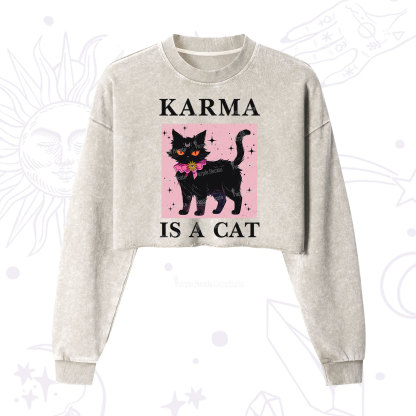 Purplehecate Karma Is A Cat Cropped Washed Sweatshirt