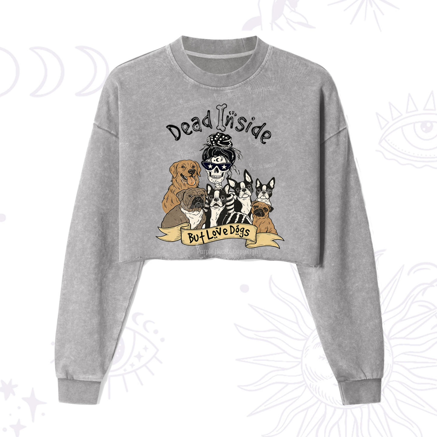 Purplehecate Dead Inside But Love Dogs Cropped Washed Sweatshirt