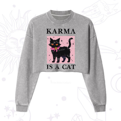 Purplehecate Karma Is A Cat Cropped Washed Sweatshirt