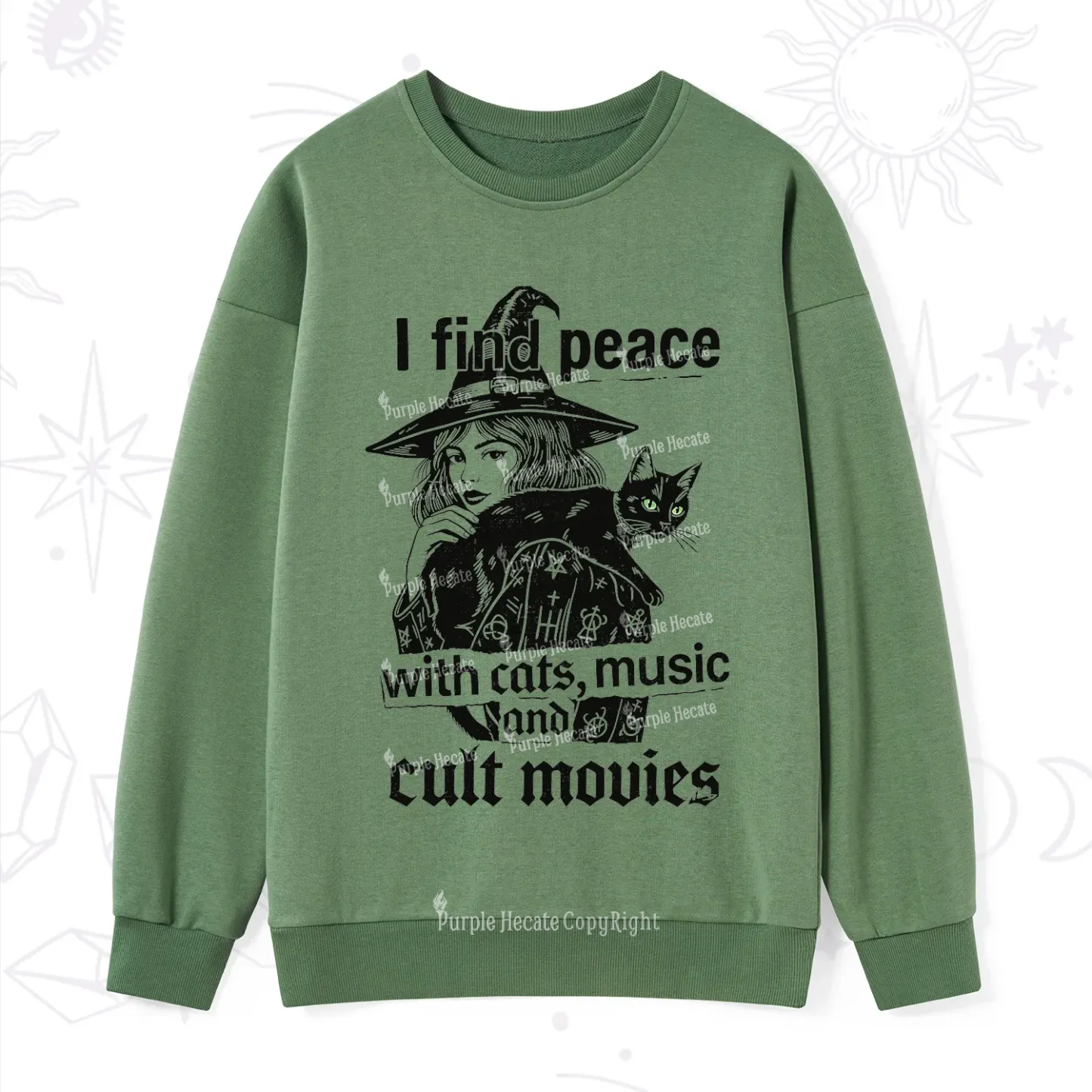 Purplehecate I Find Peace With Cats Music Cult Movies Sweatshirt