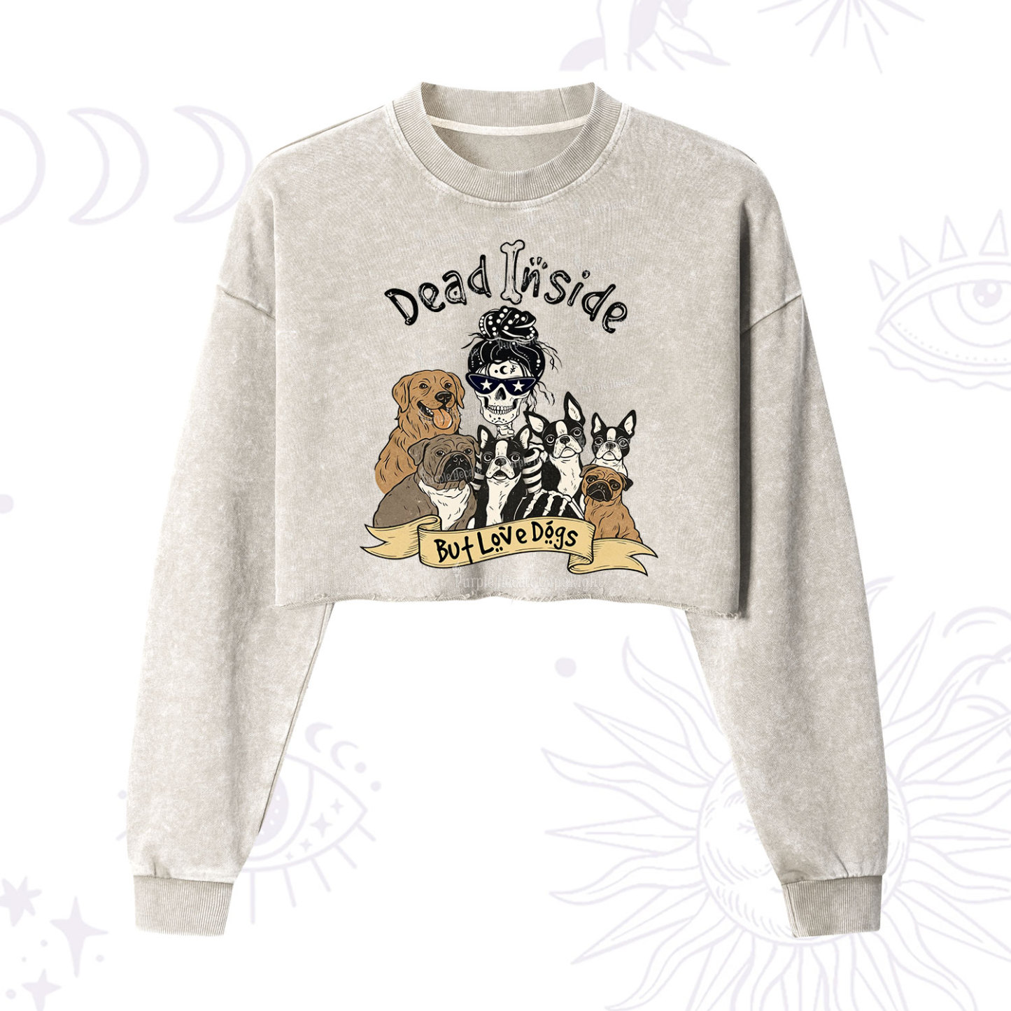 Purplehecate Dead Inside But Love Dogs Cropped Washed Sweatshirt