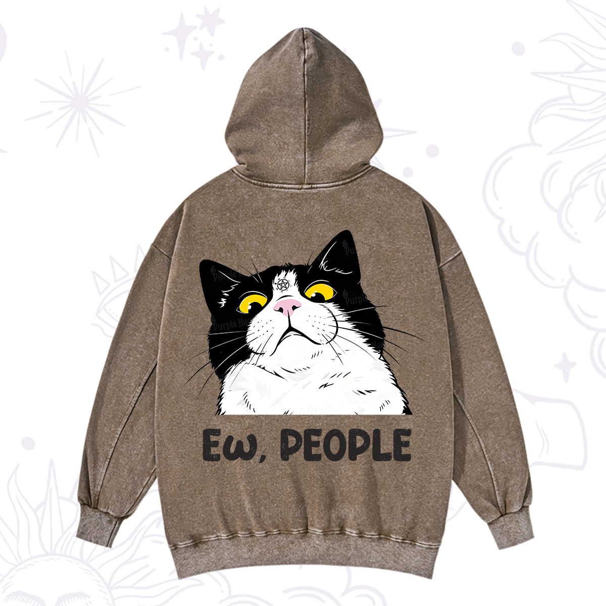 Purplehecate Ew People Cat Washed Hoodie