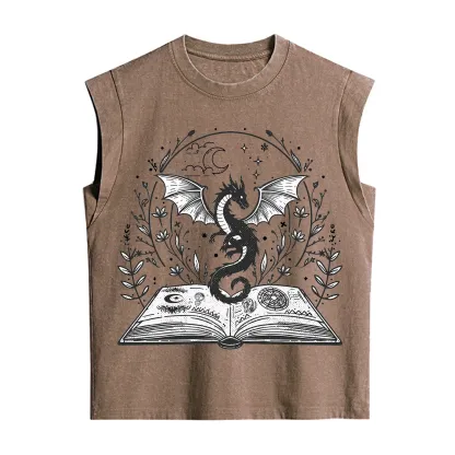Purplehecate Magical Book Dragon Fantasy Vintage Washed Tank