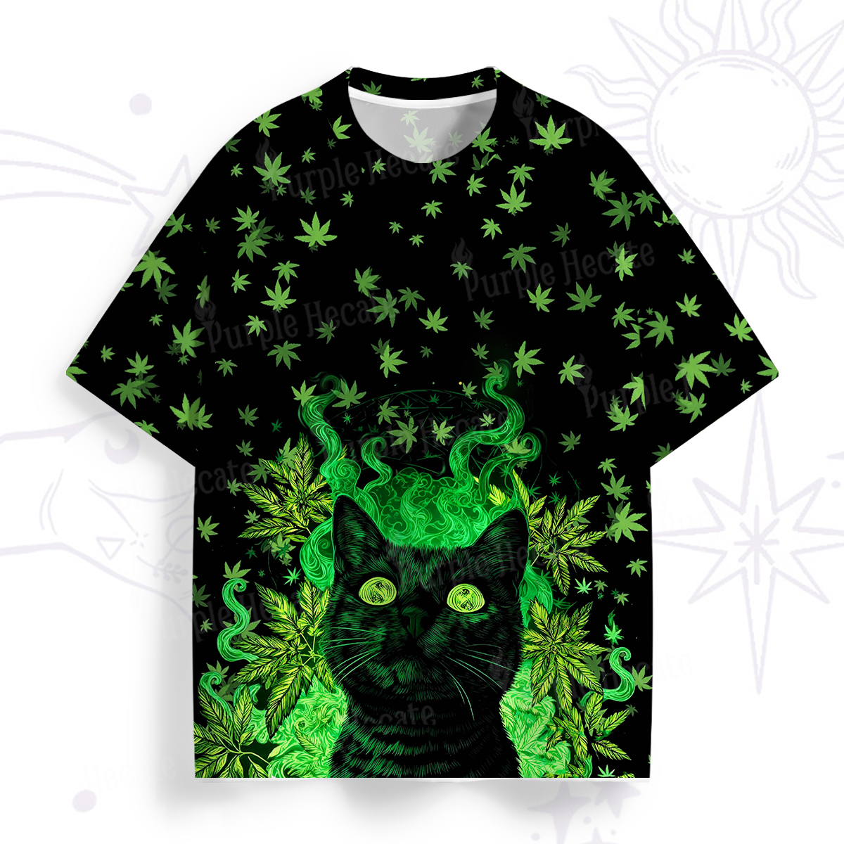 Purplehecate Trippy Glow Cat 420 Vibes All Over Print T-Shirt