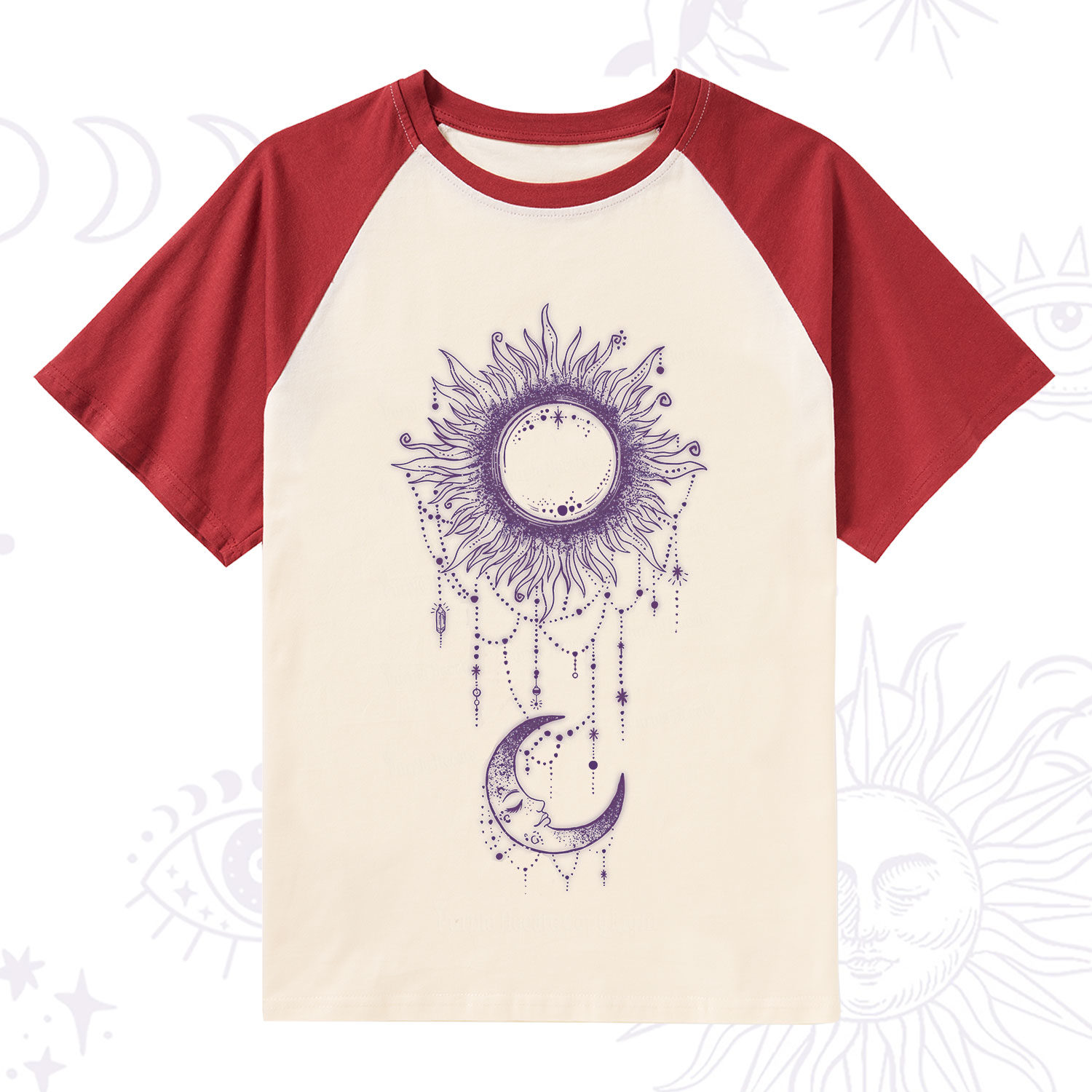 Purplehecate Radiance Of Sun And Moon Raglan Short Sleeve T‑Shirt