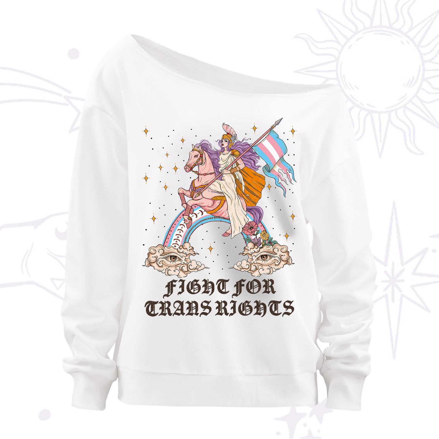 Purplehecate Fight for Trans Rights Knight Off The Shoulder Sweatshirt