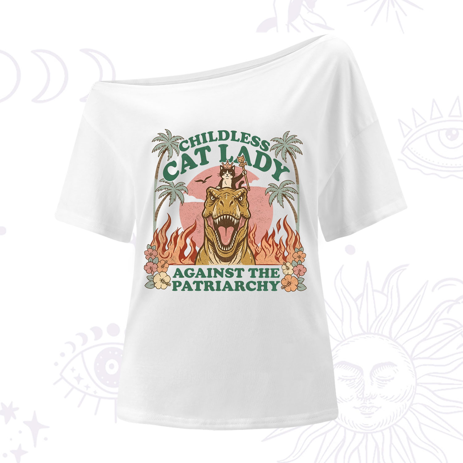 Purplehecate Childless Cat Lady Burn the Patriarchy One Shoulder T-Shirt