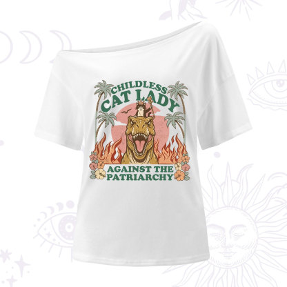 Purplehecate Childless Cat Lady Burn the Patriarchy One Shoulder T-Shirt