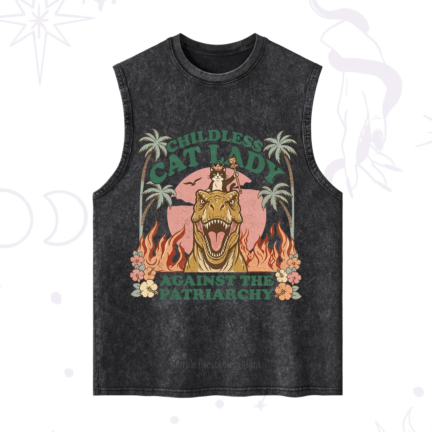 Purplehecate Childless Cat Lady Burn the Patriarchy Washed Tank