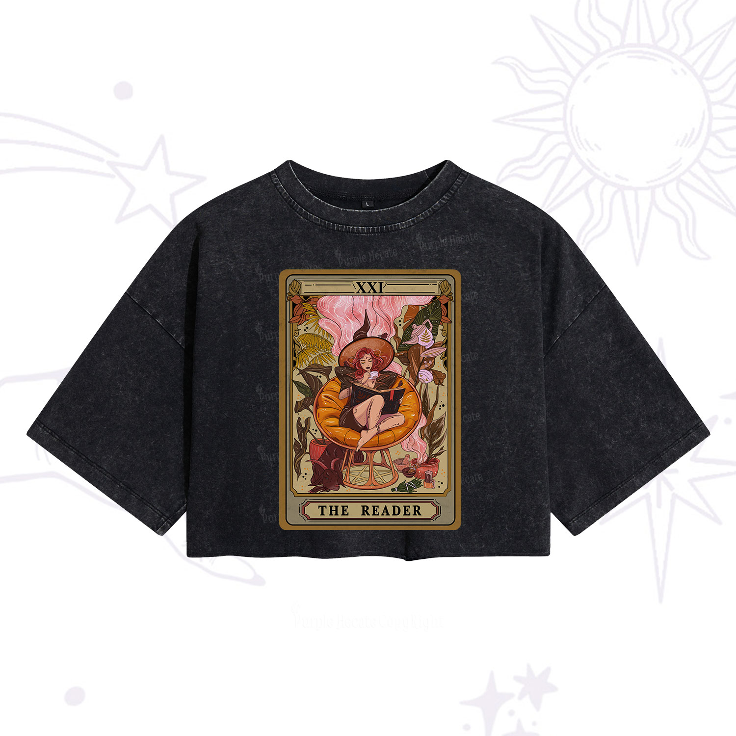 Purplehecate The Reader Tarot Card Washed Cropped T-Shirt