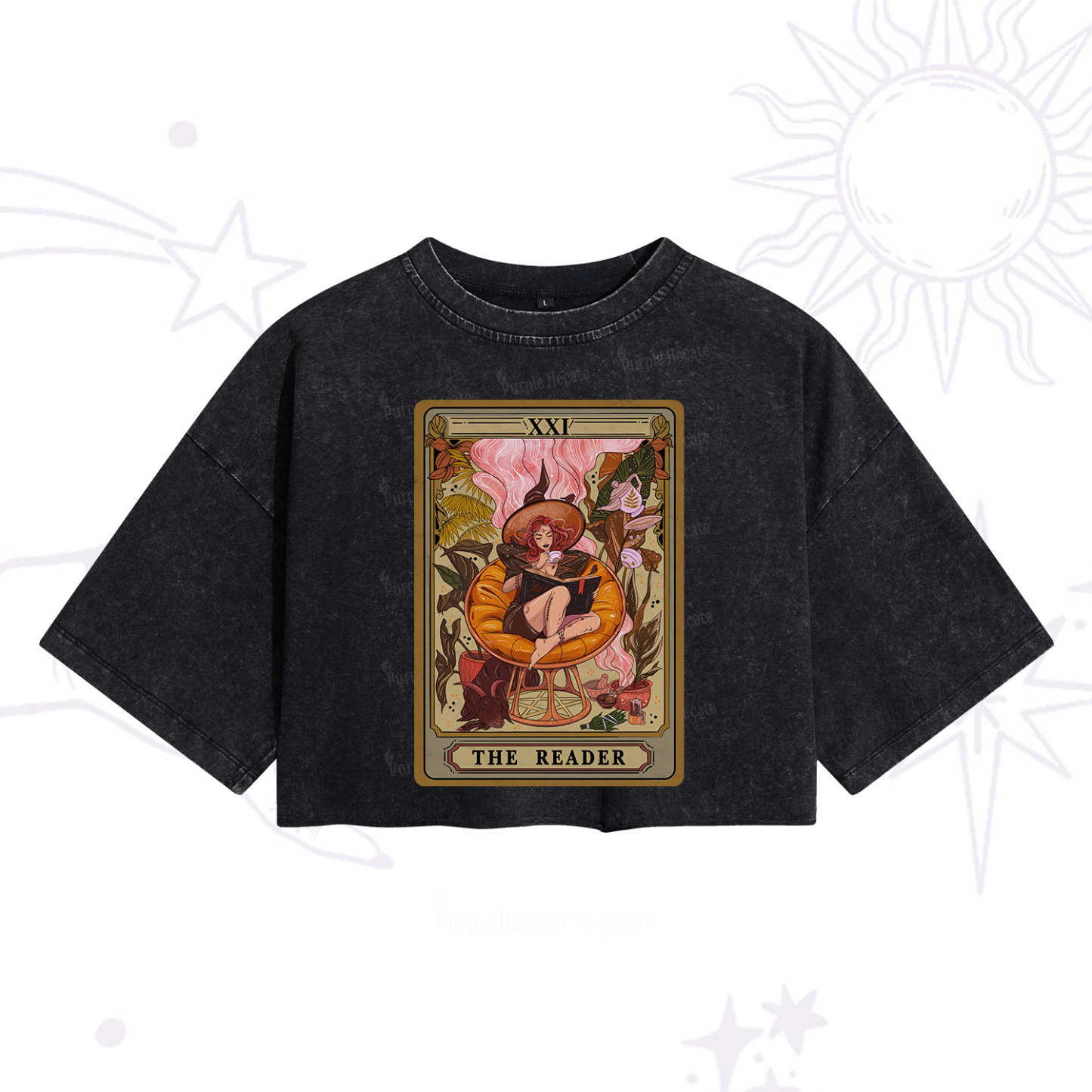 Purplehecate The Reader Tarot Card Washed Cropped T-Shirt