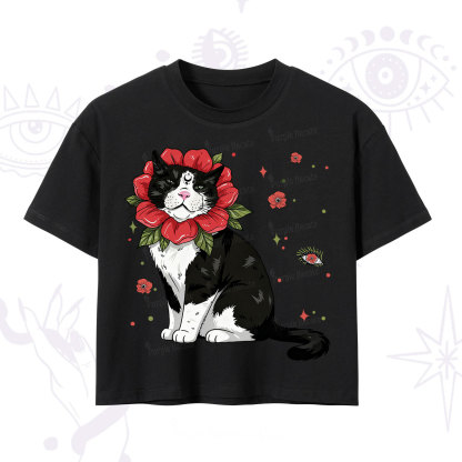 Purplehecate Cat in Flower Crown Crop T-Shirt