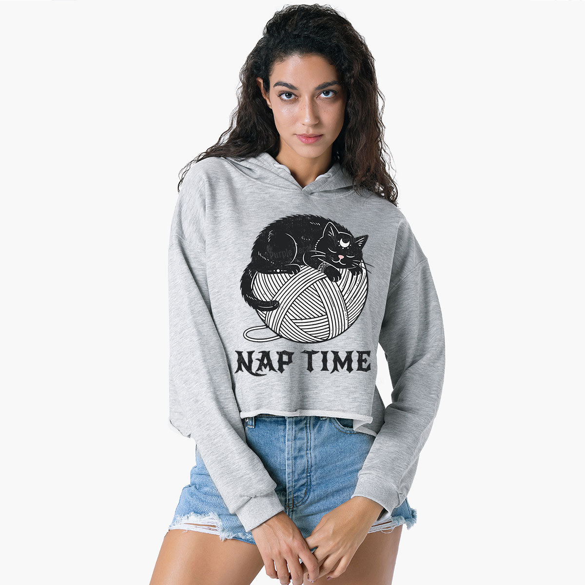 Purplehecate Nap Time Cat Crop Hoodie