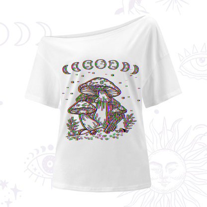 Purplehecate Mushroom and Moon One Shoulder T-Shirt