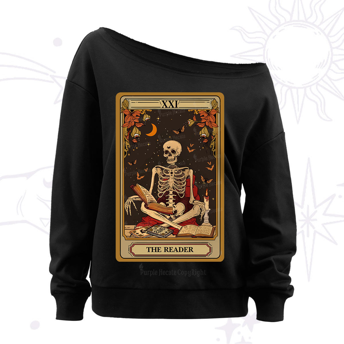 Purplehecate The Reader Tarot Card Off The Shoulder Sweatshirt