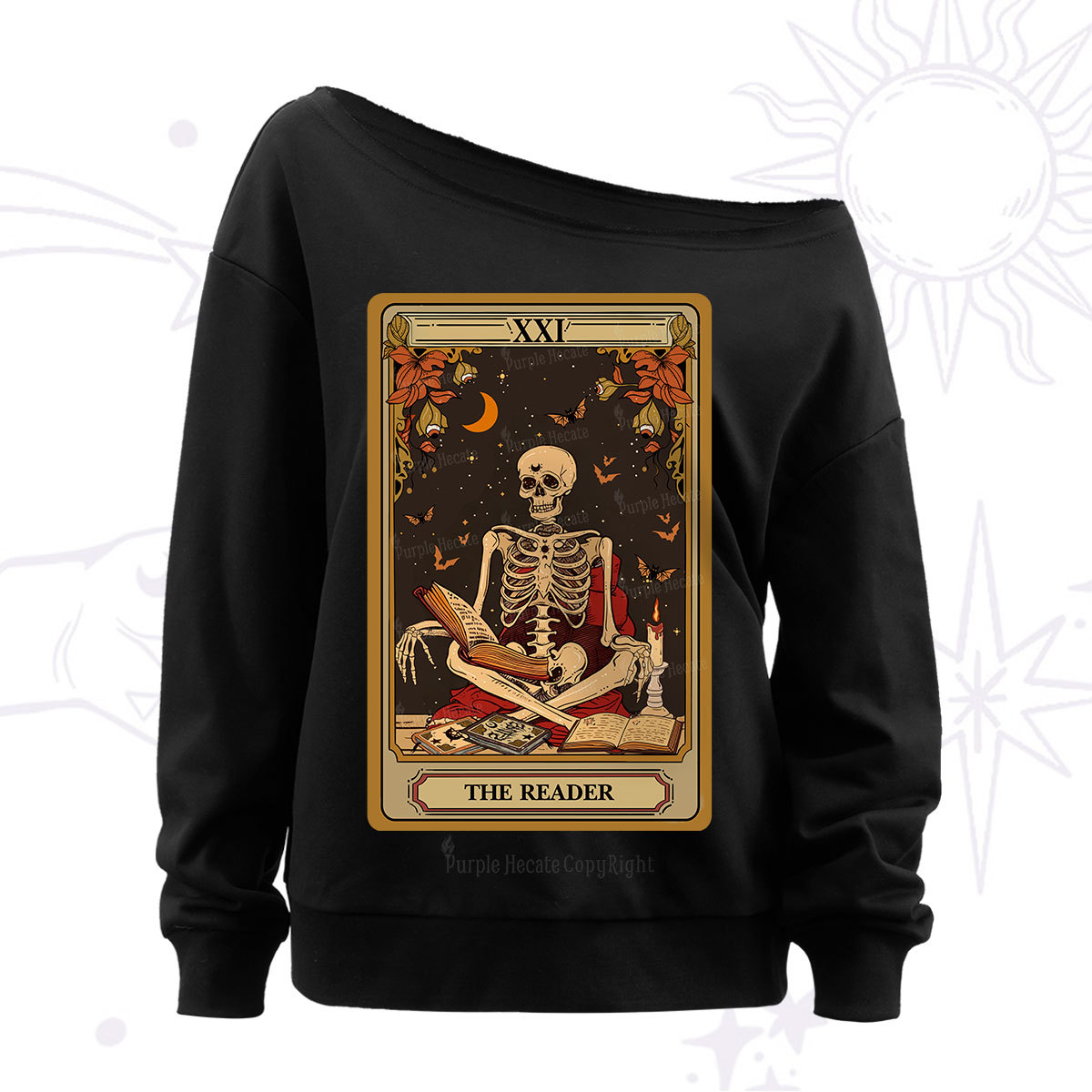 Purplehecate The Reader Tarot Card Off The Shoulder Sweatshirt