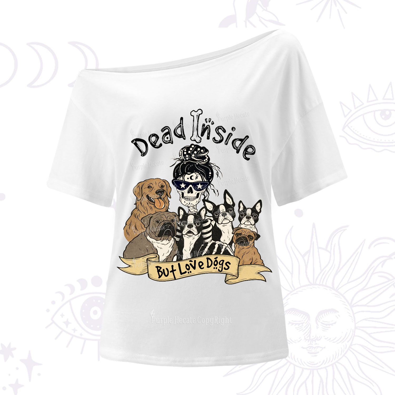 Purplehecate Dead Inside But Love Dogs One Shoulder T-Shirt