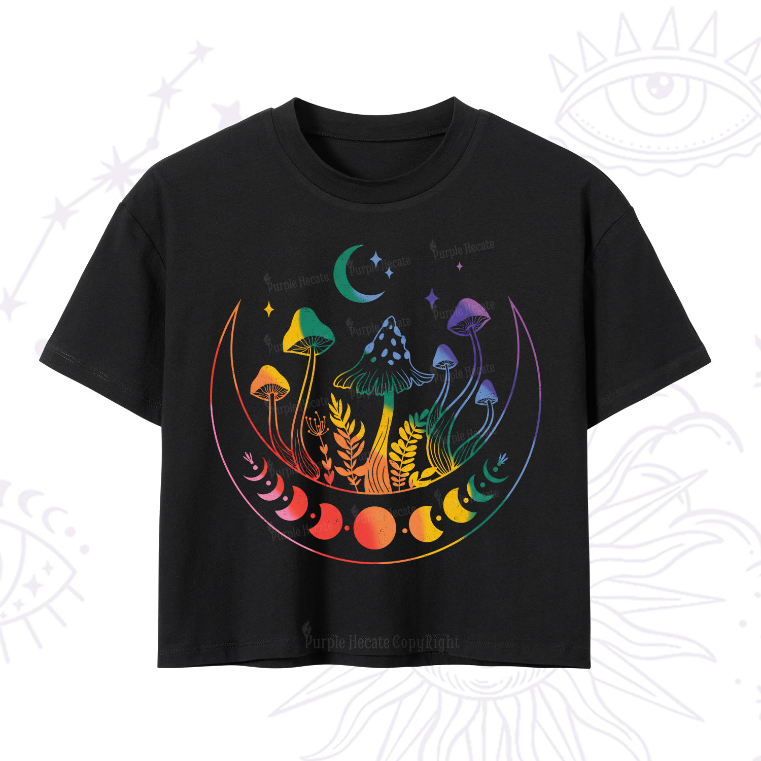 Purplehecate Pride Mushroom Rainbow Crop T-Shirt