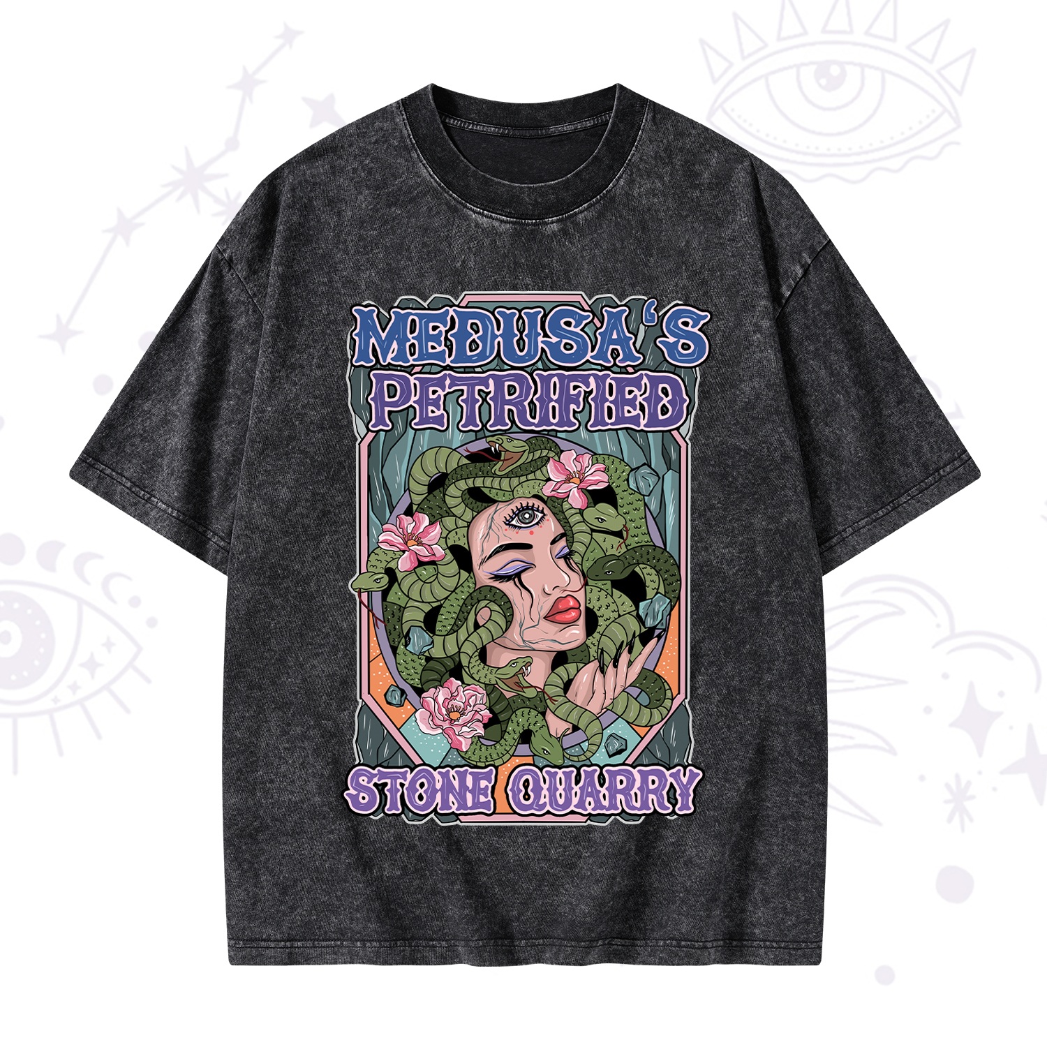 Purplehecate The Gorgon with Snake Hair Medusa Washed T-Shirt