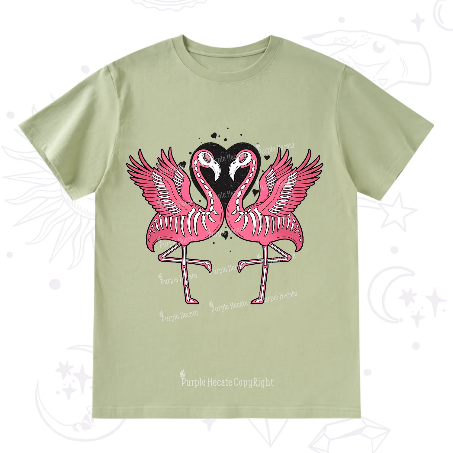 Purplehecate Witchy Pink Flamingo Skull Valentine T-Shirt