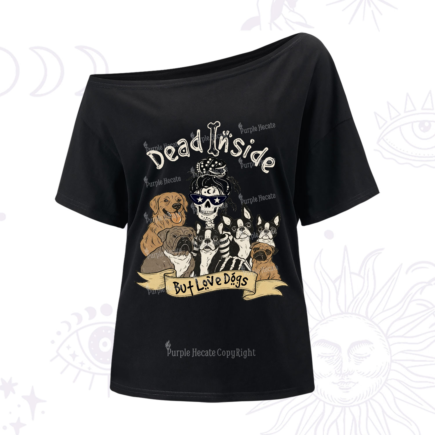 Purplehecate Dead Inside But Love Dogs One Shoulder T-Shirt