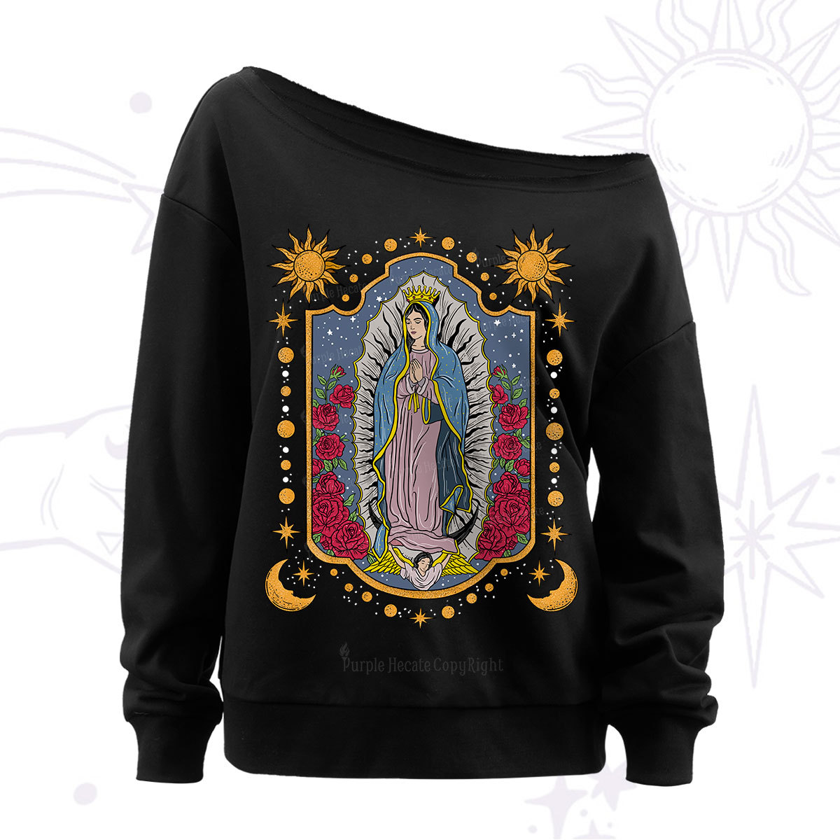 Purplehecate Our Lady of Guadalupe Off The Shoulder Sweat